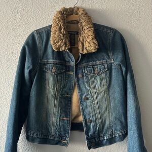 Abercombie and Fitch Denim Jacket with Faux Fur Collar